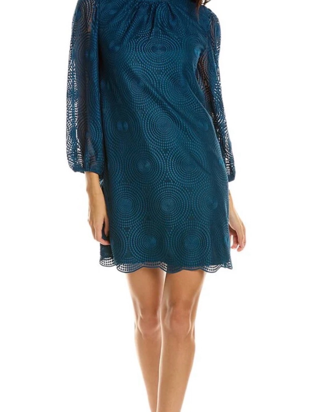 NWT-Trina Turk Teal Lace Shift Dress with Sheer Sleeves